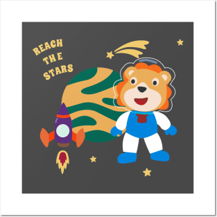 Space lion or astronaut in a space suit with cartoon style Posters and Art